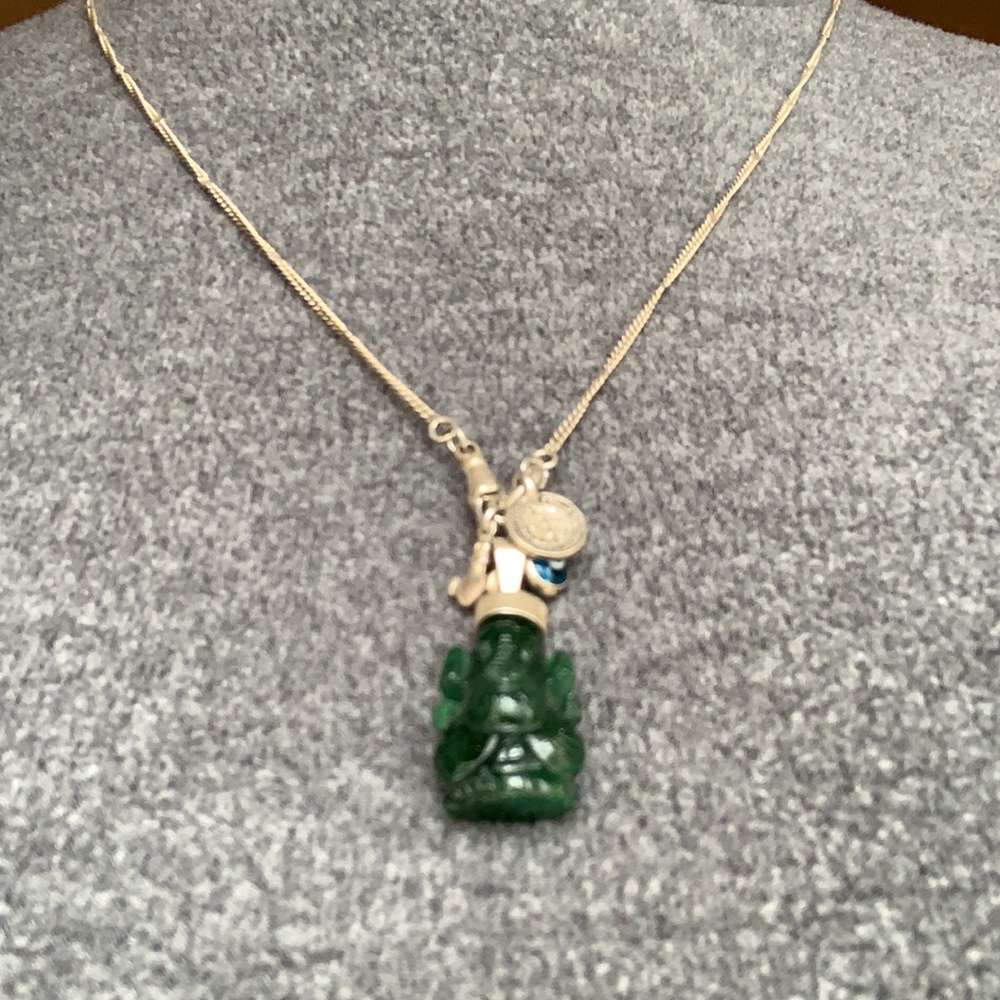 ONE OF A KIND Jade Ganesh silver chain necklace with charms